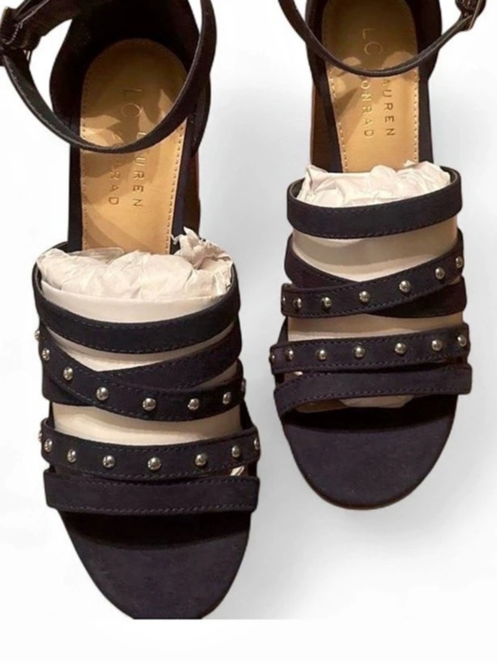 Lauren Conrad Torte Studded Heeled Sandals in Black & White US 7.5 Brand New